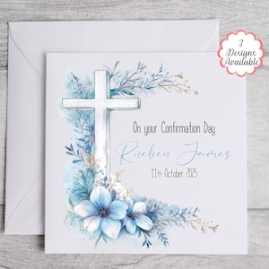 de confirmation personnalisée pour le jour | Cadeau de baptême pour bébé | Motif floral en forme de croix | Carte de voeux de baptême personnalisée