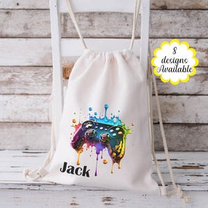 Personalised Gamer Drawstring Bag – PE, Swimming, Sports or School Bag, Colourful Game Controller Design, Gaming Gift for Boys