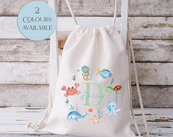 Personalised Boys Sea Life Drawstring Bag – Kids School, Nursery, Swimming, PE Bag, Under the Sea Back to School Gift