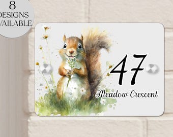 Watercolour Squirrel Acrylic House Sign – Custom Address Number - Wildlife Plaque - New Home - Garden Décor