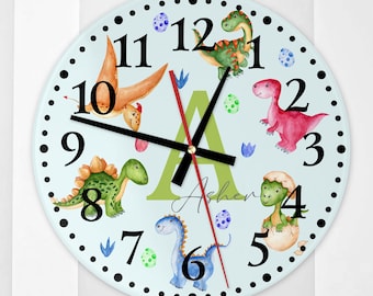 Personalised Glass Dinosaur Wall Clock – Kids’ Dinosaur Room Décor, Perfect for Boys' Bedroom or Nursery