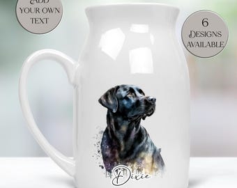Personalised Watercolour Black Labrador Milk Jug / Flower Vase – Gift for Dog Lovers – Labrador homeware - Pet Memorial Keepsake