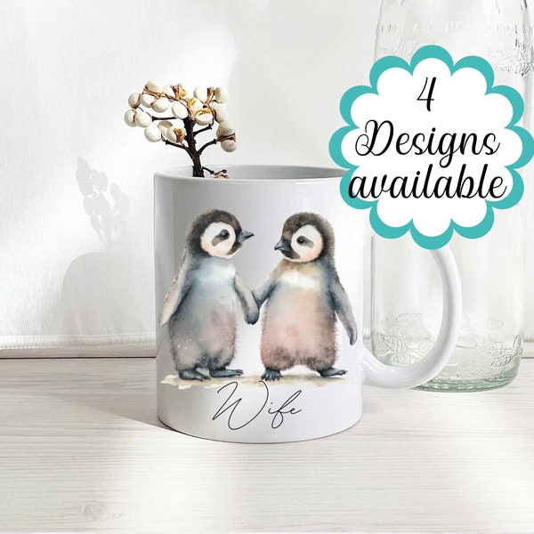 Personalised Watercolour Penguin Mug - A Unique and Thoughtful Gift for Any Penguin Lover, Matching Coaster available