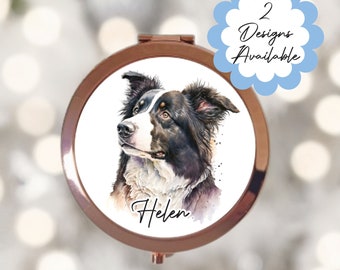 Miroir compact personnalisé en or rose Border Collie - Miroir de courtoisie à main personnalisé, cadeau beauté pour elle