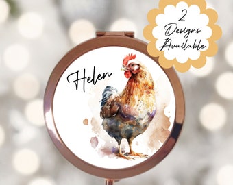 Personalised Chicken Rose Gold Compact Mirror - Personalized Handheld Vanity Mirror, Beauty gift for her
