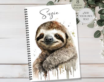 Personalised Sloth Notebook A5/A4 – Custom Animal Journal, Notepad, or Diary – Gift for Sloth Lovers, Unique Stationery for Her