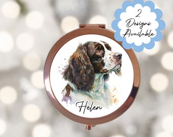 Personalised Springer Spaniel Rose Gold Compact Mirror - Personalized Handheld Vanity Mirror, Beauty gift for her