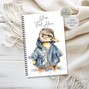 Personalised Watercolour Duck Notebook - Cute Duck in Raincoat Notepad - A5/A4 Animal Journal - Gift for Teacher, Student, Friend.