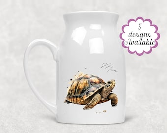 Watercolour Tortoise Milk Jug / Flower Vase - Personalised Gift for Tortoise Lovers / Mums - Delightful Tortoise-Themed Home Décor