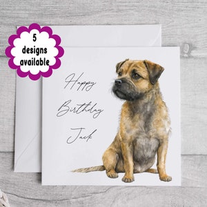 Carte d'anniversaire Border Terrier - Texte modifiable, voeux de chien personnalisés, cadeau Border Terrier, carte personnalisée pour les amoureux des chiens