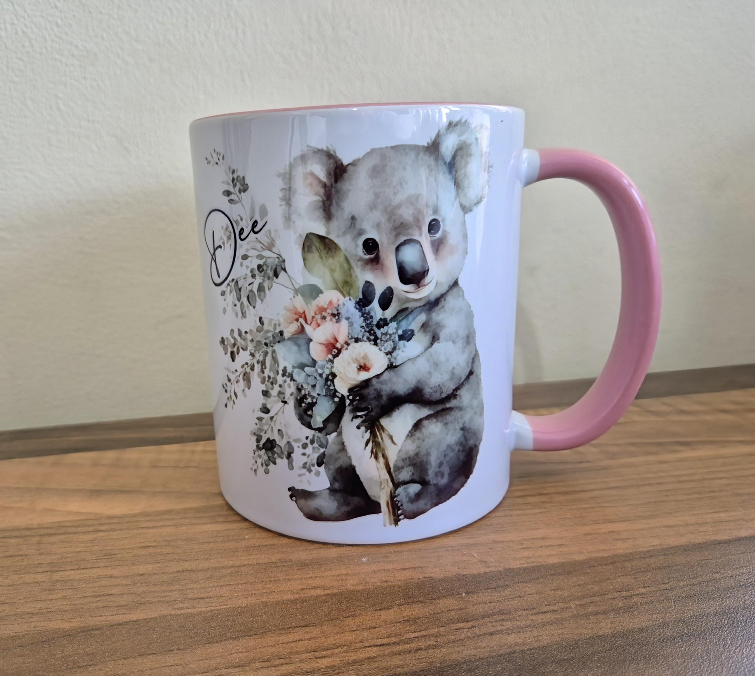 パーソナライズされたコアラのマグカップとコースターセット - 水彩画