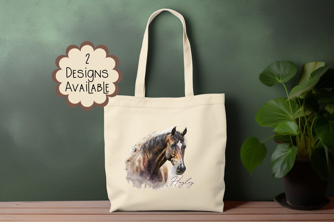Watercolour Horse Canvas Tote Bag With Long Handle Personalised