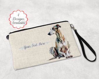 Custom Greyhound Makeup Bag with Strap - Versatile Cosmetic Pouch and Travel Gift - Large Pencil Case or Zip Pouch, for her. Greyhound gift