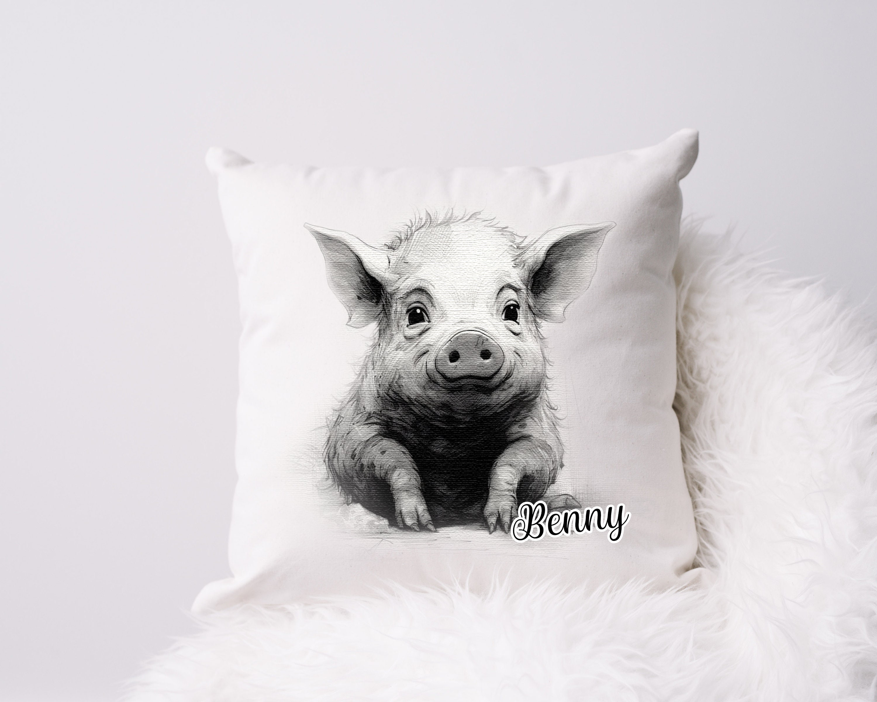 Personalised Sketched Pig Cushion A Unique Gift Idea for Her, Perfect