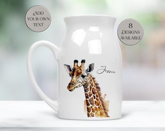 Personalised Giraffe Milk Jug | Ceramic Flower Vase | Giraffe Lover Gift | Kitchen Decor