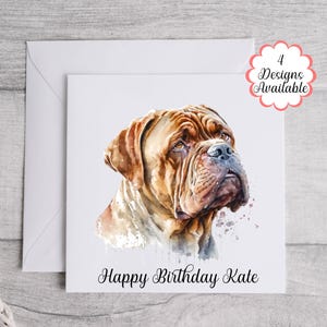 Dogue de Bordeaux Birthday Card – Editable Text, Personalised Dog Greetings Card, Dogue de Bordeaux Gift