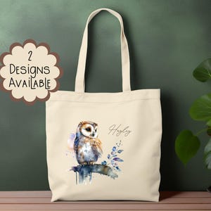 Bolsa de mano personalizada con diseño de búho en acuarela: diseño de pájaro colorido, ecológica, reutilizable y con asa larga, ideal como regalo para los amantes de los búhos.