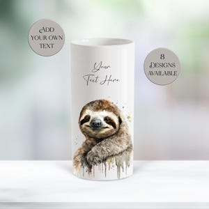 Personalised Sloth Ceramic Vase - Flower Pot -Sloth Gift - Custom Vase
