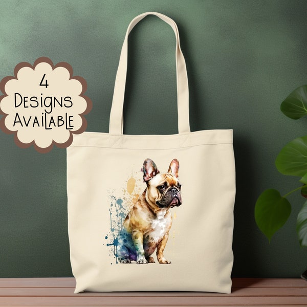 Aquarelle Français Bulldog Canvas Tote Bag avec longue poignée - Cadeau personnalisé pour elle