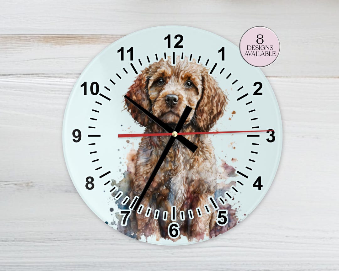 Cockapoo Clock – Beautiful Glass Watercolour Custom Wall Clock ...