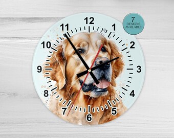 Watercolour Glass Golden Retriever Clock – Dog Art Home Décor
