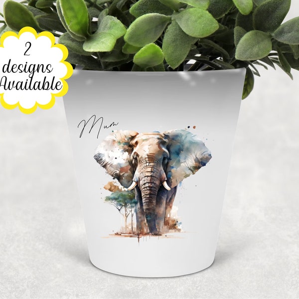 Watercolour Elephant Plant Pot / Pen Pot/ Makeup Pot with Custom Name - The Perfect Gift for Elephant Lovers