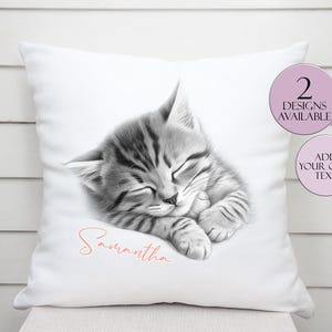 Beautiful Sketched Kitten Cushion – Personalised Pet Throw Pillow – Custom Cat Lover Gift – Unique Home Decor