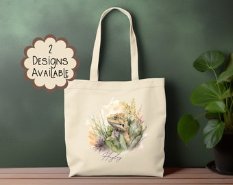 Watercolour Bearded Dragon Canvas Tote Bag with Long Handle - Personalised Bearded Dragon Gift for Her