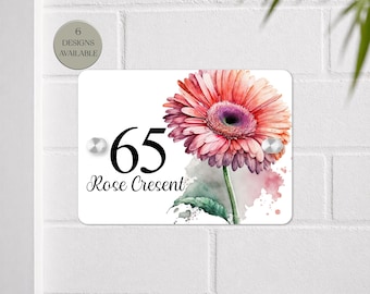Personalised Gerbera Flower House Sign – Custom Number Plaque, Floral Design, New Home Gift