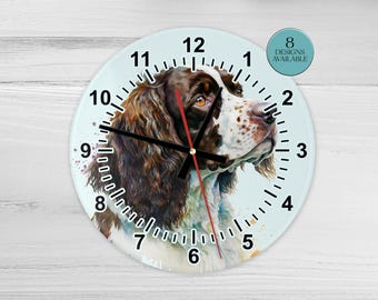 Watercolour Springer Spaniel Glass Clock - Dog Home Décor