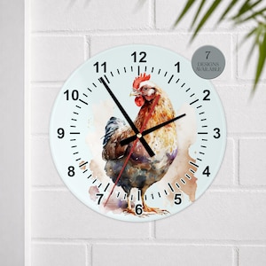 Glass Chicken Wall Clock - Unique Wall Art -  Kitchen Clock - Farmhouse Décor - Hen Lover