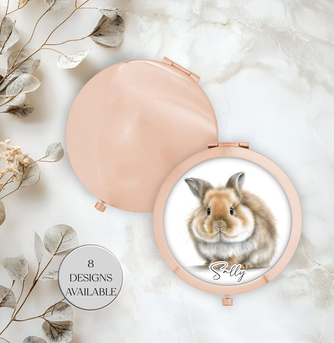 Rabbit Ruller Vanity Personalised Bunny Rabbit Rose Gold Compact Mirror - Personalized ...