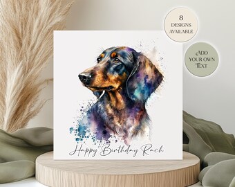 Dachshund Birthday Card – Personalized Sausage Dog Card, Editable Text for Custom Message, Perfect Gift for Dog Lovers