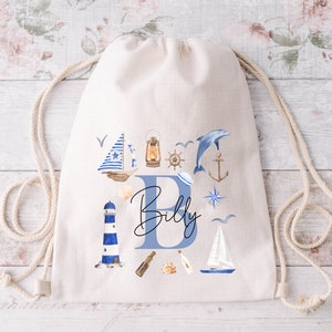 Sac marin marin personnalisé avec cordon de serrage - Sac pour enfants d'école, de garderie, de natation et d'éducation physique - Sac à dos personnalisé - Rentrée scolaire