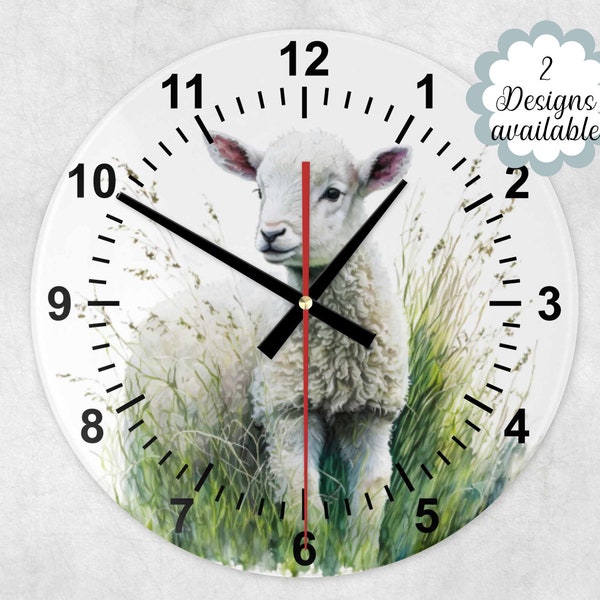 Elegant Glass Watercolour Lamb Wall Clock - A Cosy Addition for Lamb Lovers' Home Décor