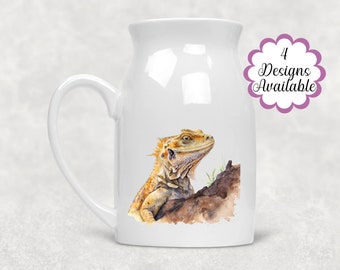 Watercolor Bearded Dragon Milk Jug / Flower Vase  - Ideal Gift for Reptile Lovers - Stylish Home Décor Accent