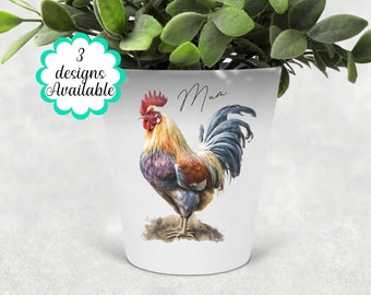 Watercolour Rooster Plant Pot, Pen Pot / Makeup Brushes Holder - A Unique Gift for any Cockerel Lovers - Perfect for Mother's Day