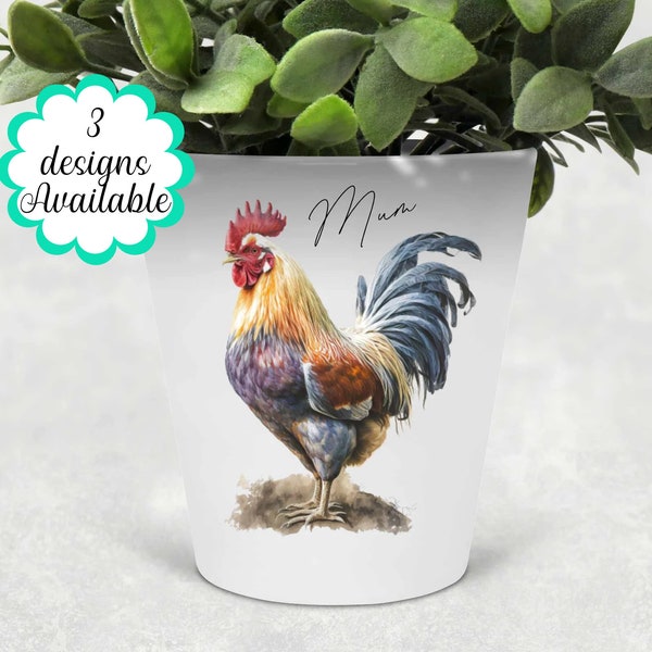 Watercolour Rooster Plant Pot, Pen Pot / Makeup Brushes Holder - A Unique Gift for any Cockerel Lovers - Perfect for Mother's Day