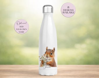 Personalised Squirrel Water Bottle – Insulated Stainless Steel Drinkware