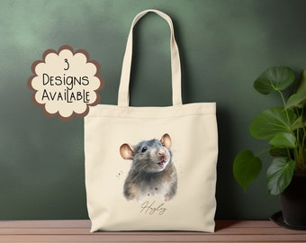 Sac fourre-tout aquarelle en toile de rat avec longue anse - Cadeau personnalisé pour amateur de rat