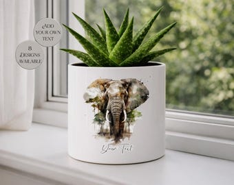 Personalised Elephant Plant Pot | Watercolour Planter | Safari Animal Decor | Custom Text Pot | Lover Gift