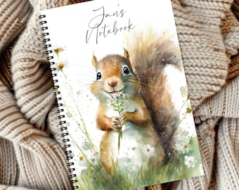 Personalised Squirrel Notebook – Watercolour Animal A4/A5 Notepad, Diary/Journal – Gift for Squirrel Lovers, Teacher’s Gift, Stationery