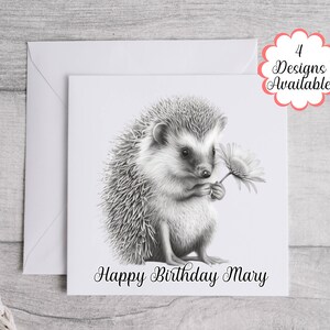 Joli ensemble floral de carte d'anniversaire et de sous-verres hérisson - texte modifiable - cadeau hérisson pour enfants et adultes - carte de voeux imprimée