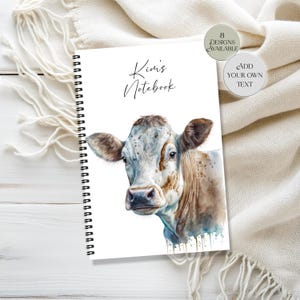 Personalised Watercolour Cow Notebook – Custom Farm Animal Journal | Notepad for Cow Lover
