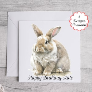 Cute Bunny Rabbit Birthday Card – Editable Text | Personalised Rabbit Greetings Card