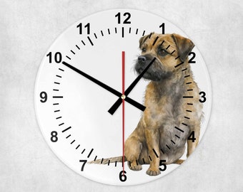 Beautiful glass watercolour Border Terrier house clock, wall clock. Also available in MDF, Border Terrier home décor.