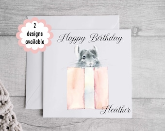 Carte D'anniversaire Vierge Bleue Avec Motif Chinchillas Et Lune