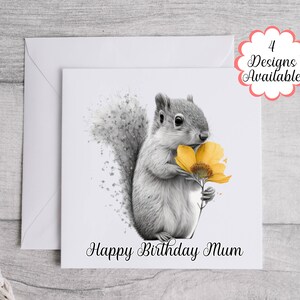 Jolie carte d'anniversaire écureuil - texte modifiable pour une touche personnalisée, carte de voeux, fête des mères.