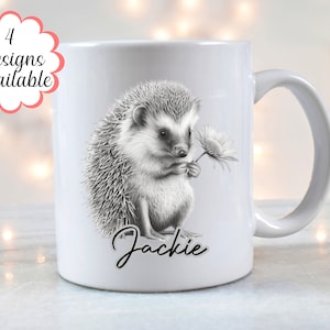 Personalised sketched Hedgehog mug, Hedgehog gift, 5 designs available. Coasters also available.