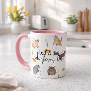 Just A Girl Who loves Rats Mug - Whimsical & Charming Gift, Matching coasters also available.